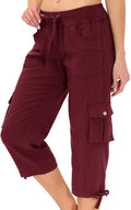 MoFiz Womens Capris with Pockets Loose Fit Casual Capri Pants Dressy Lightweight Ladies Baggy Cargo Pants for Hiking Burgundy Red