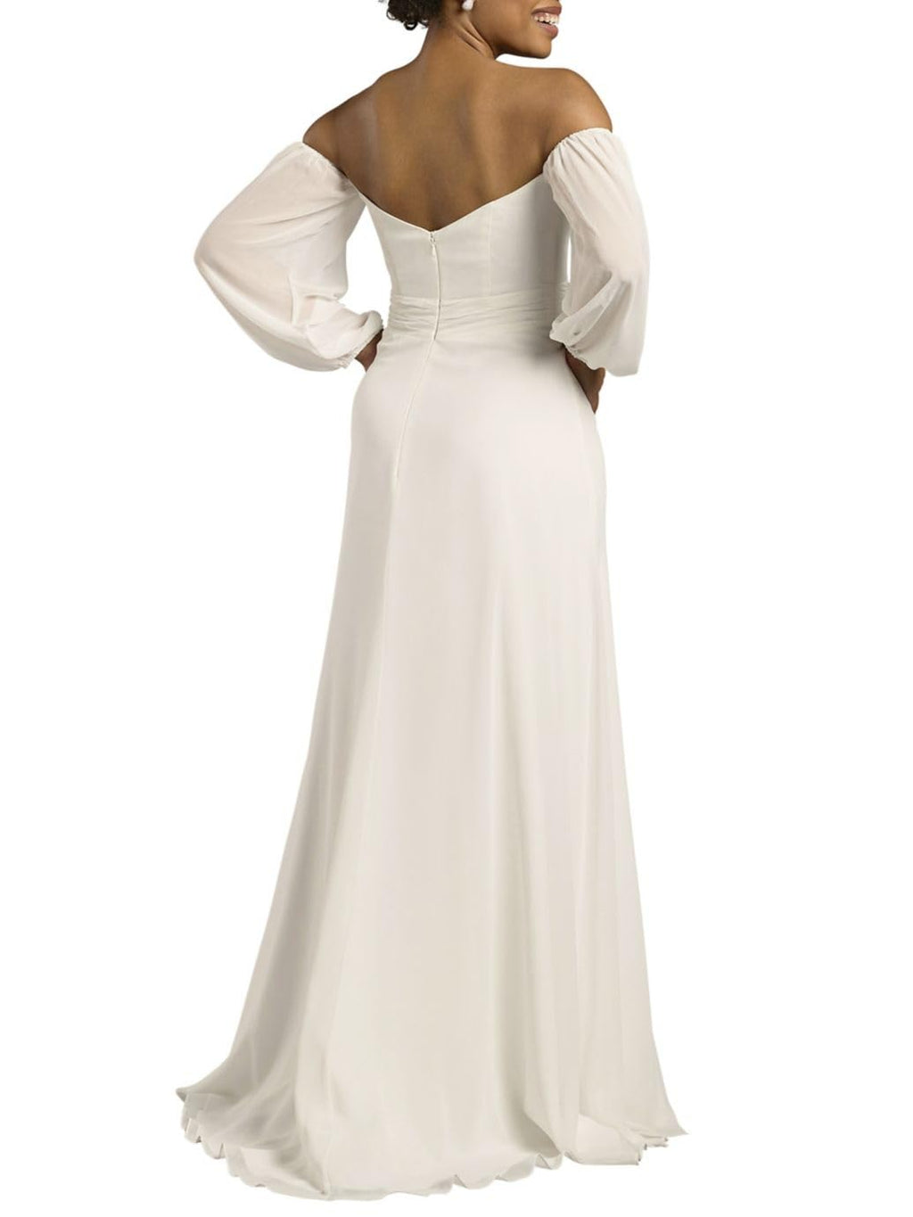 David's Bridal Off-The-Shoulder Billow Sleeve Wedding Dress, Women's Size 22W, Soft White