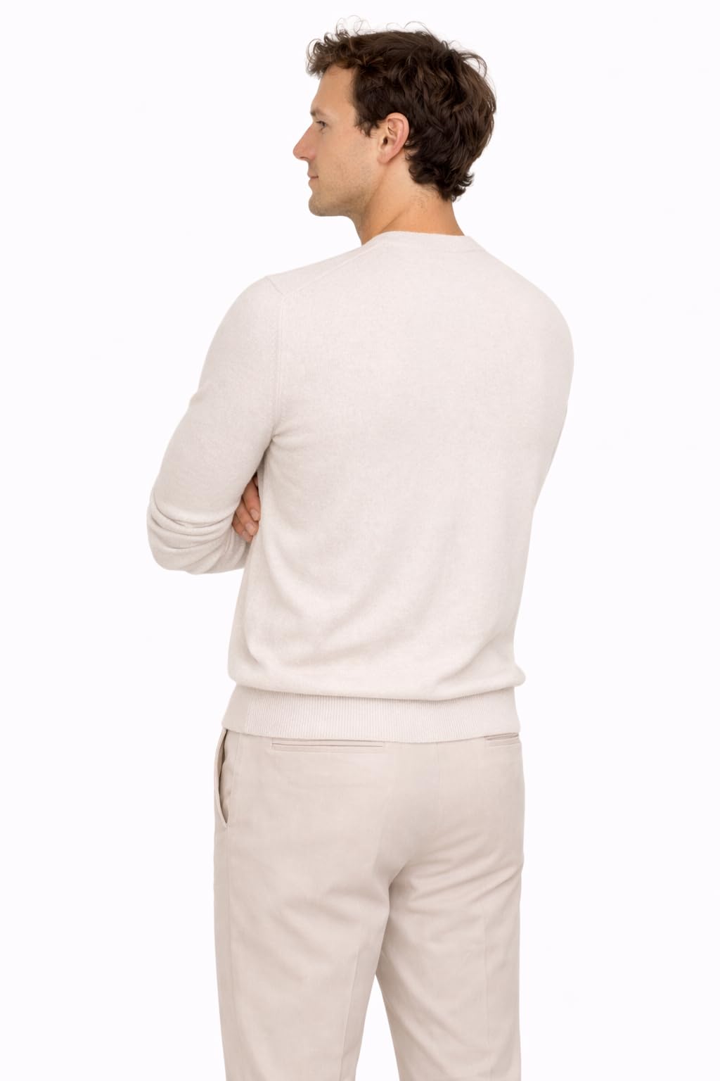 State Cashmere Essential Crewneck Sweater - Long Sleeve Pullover for Men Made with 100% Pure Cashmere Sourced from Inner Mongolia Goats - Soft, Lightweight & Versatile - (Undyed White, Large)