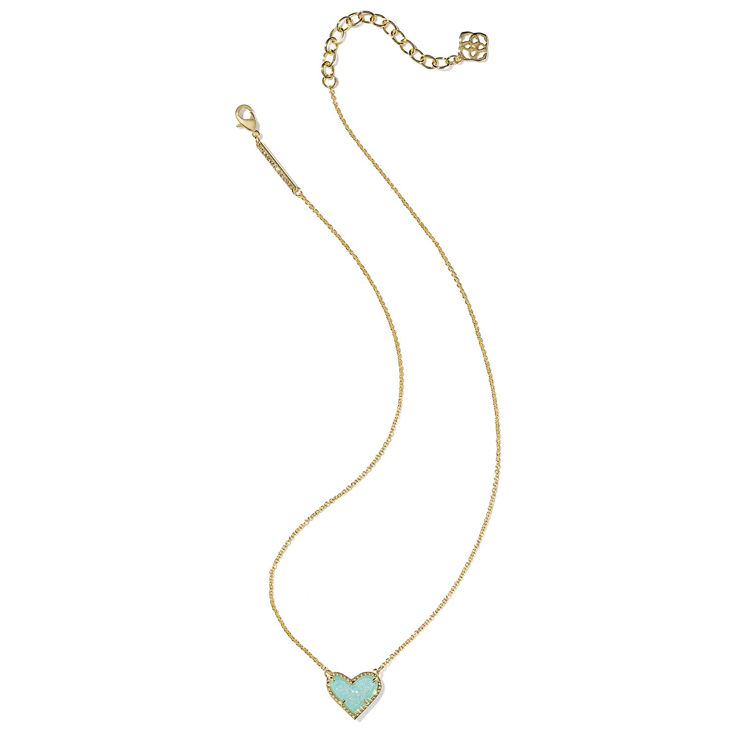 Kendra Scott Ari Heart Pendant Necklace, 14k Gold-Plated Brass, Fashion Jewelry for Women, Bright Aqua Drusy