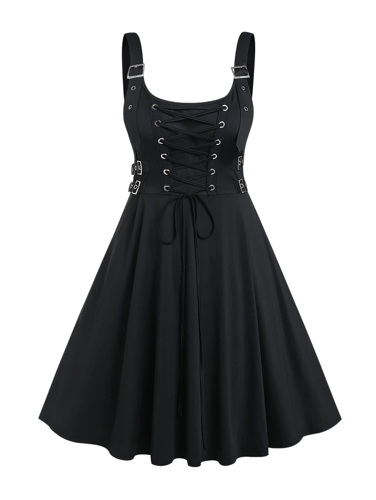 ROSE GAL Womens Plus Size Dresses Sleeveless Wrap V-Neck Gothic Vintage 50S Spaghtti Strap Swing Maxi Dress(Black_23/2X)