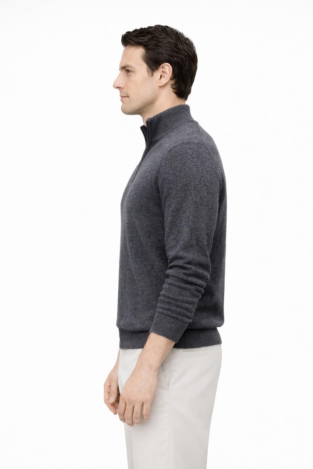 State Cashmere Men's Half Zip Mock Neck Sweater 100% Pure Cashmere Polo Neck Pullover (City Smoke, Medium)