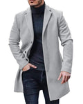 PASLTER Mens Trench Coat Slim Fit Notched Collar Fall Winter Single Breasted Pea Coat Warm Soft Overcoat