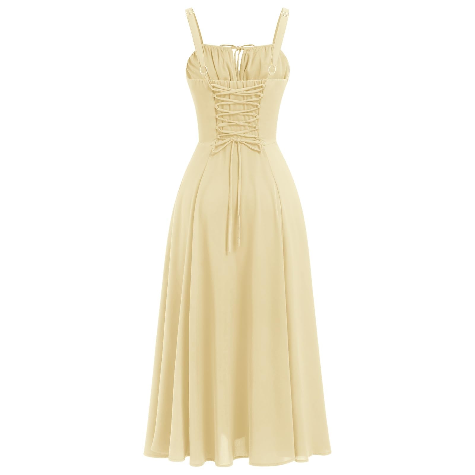ABEHIK Summer Dress for Women 2024 Floral Corset Dress Boho Flowy Slit Bustier Lace Up Midi Dresses Going Out A Line Casual Sundress Adjustable Spaghetti Straps Bodycon Yellow XS