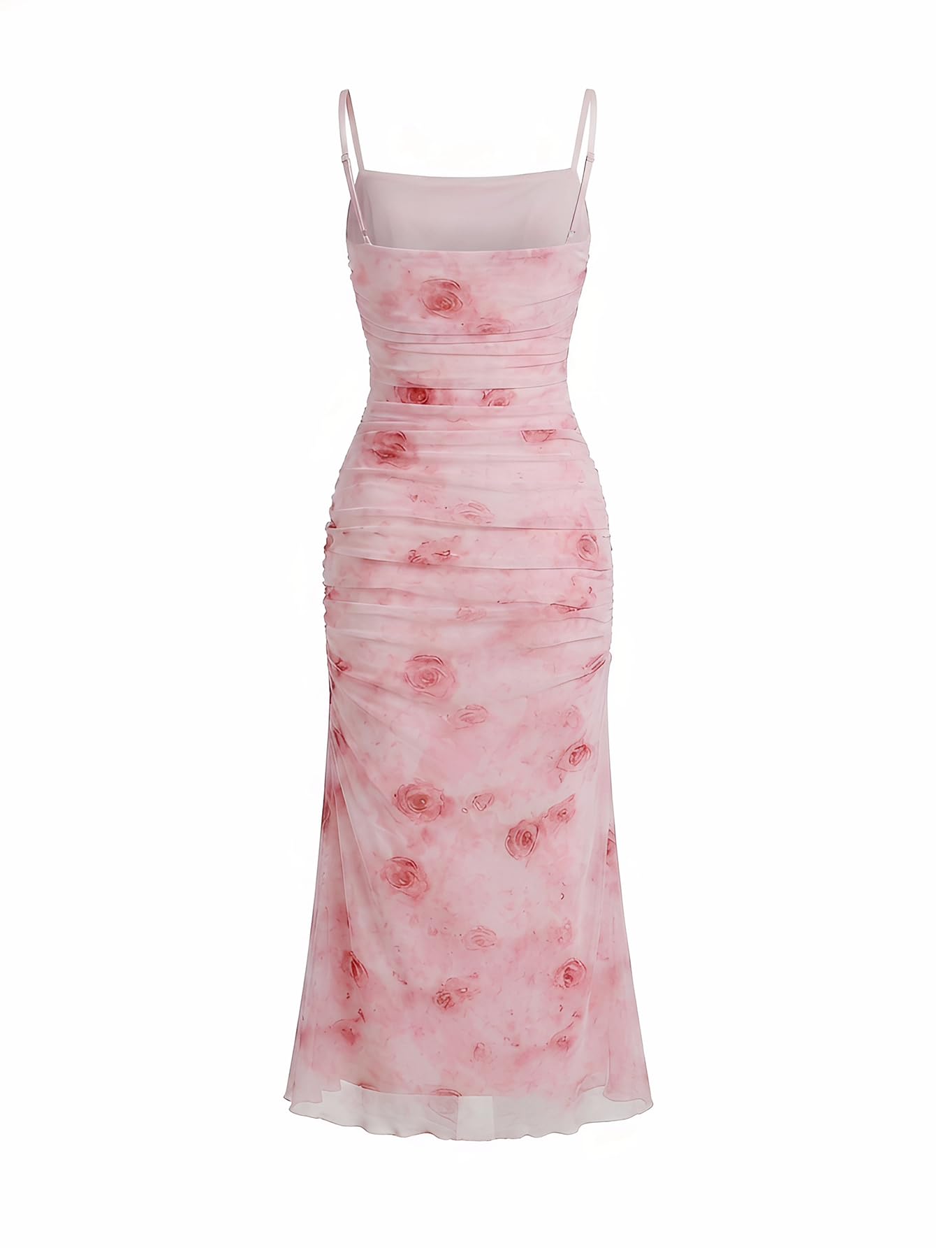 WDIRARA Girl's Floral Print Square Neck Mesh Sleeveless Ruched Cami Dress Party Bodycon Dresses Pink Multi 12Y
