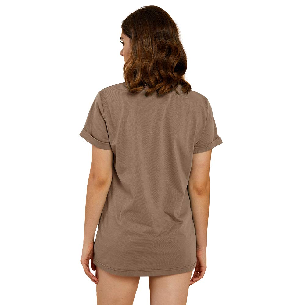 Cicy Bell Women's Dandelion Print T Shirts Cute Graphic Tees Short Sleeve Summer Cotton Tee Tops Brown