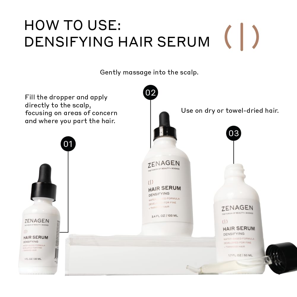 ZENAGEN Densifying Hair Serum for Fine + Thinning Hair | Boosts Hair Density, Strengthens & Nourishes Hair Follicles, Non-Greasy Water-Based Formula, Plant-Based, Vegan, All Hair Types, 1.7 oz