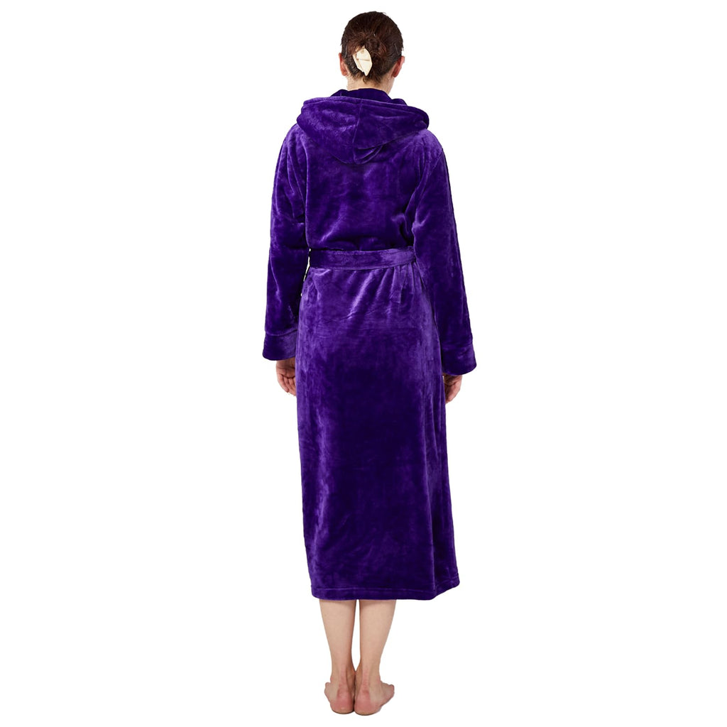 Dowesrobe Womens Fleece Hooded Fluffy Bathrobe Plush Long soft cozy Winner Warm fuzzy Spa Robe with deep pockets(Medium, purple)