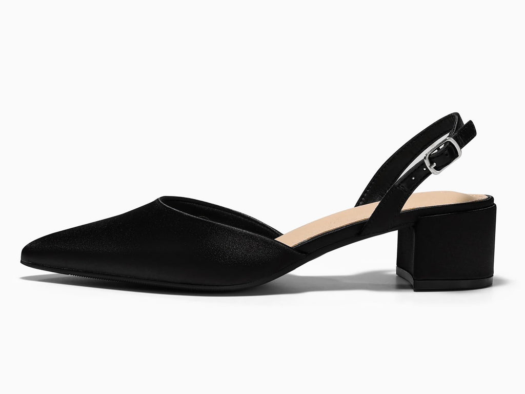 Coutgo Womens Low Chunky Heels Slingback Closed Pointed Toe Pumps Party Wedding Dress Shoes, Black, Size 6
