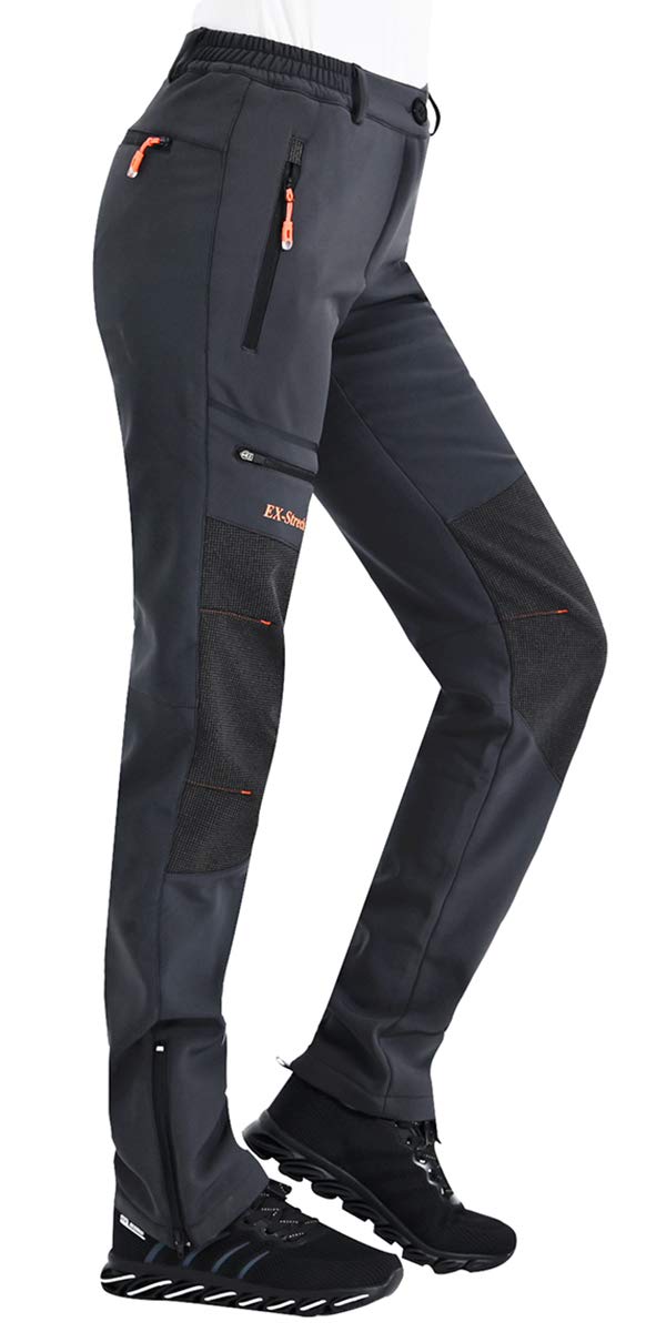 Postropaky Womens Outdoor Snow Ski Pants Waterproof Hiking Insulated Softshell Pants Snowboard Zipper Bottom Leg(313Grey6R)