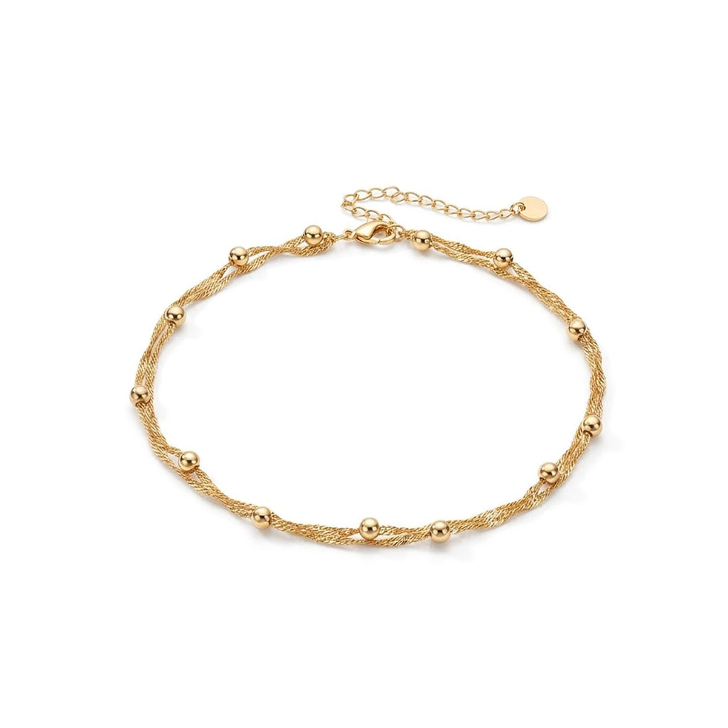 Midari 18K Yellow Gold Plating Bracelet for Women Double-Layer Twisted Cuban Link Layered Anklet Bracelet Adjustable Size 9.5"+2''