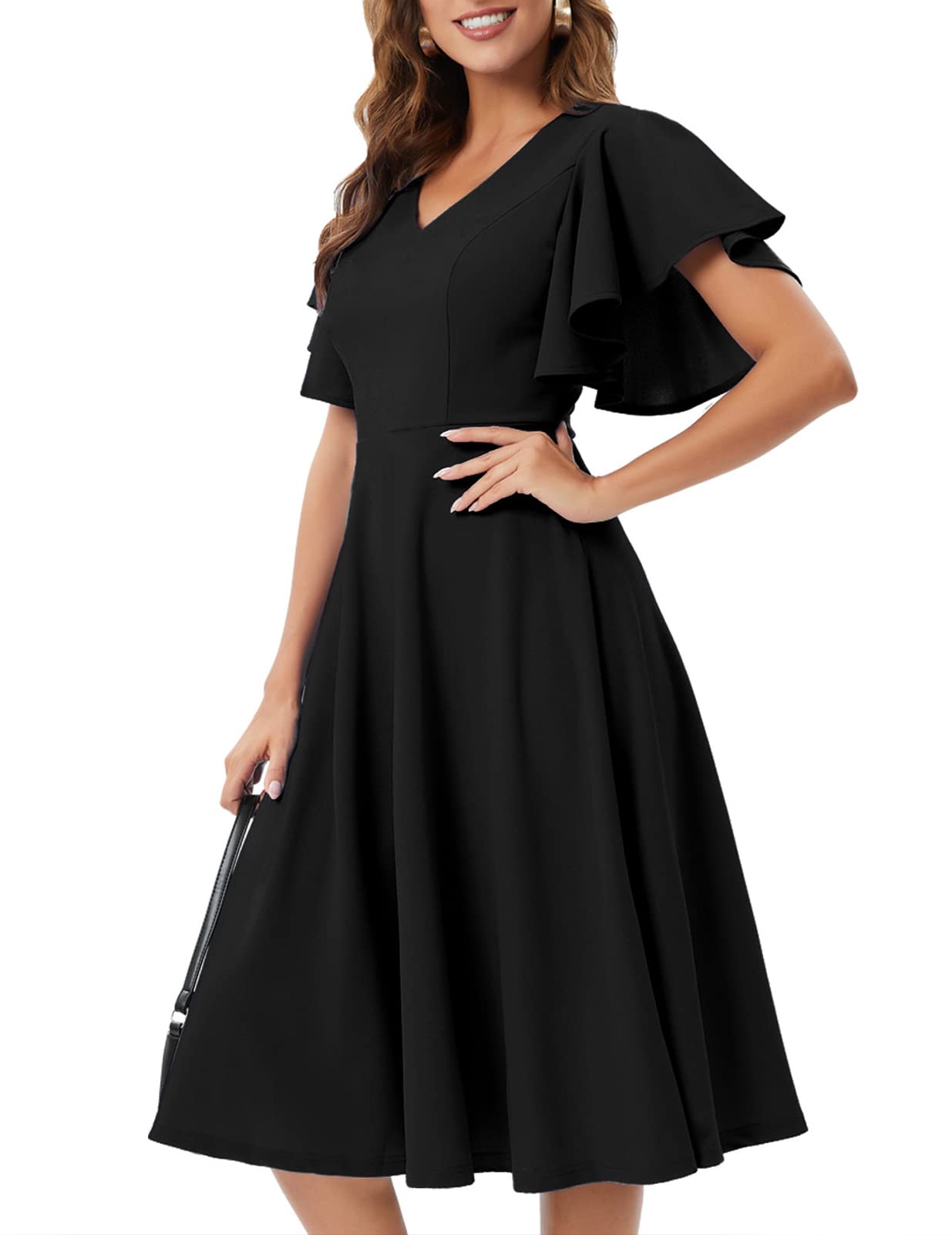 Bridesmay Women's Plus Size Cocktail Party Dresses Short Sleeve Formal Church Midi Dresses - Black 3XL