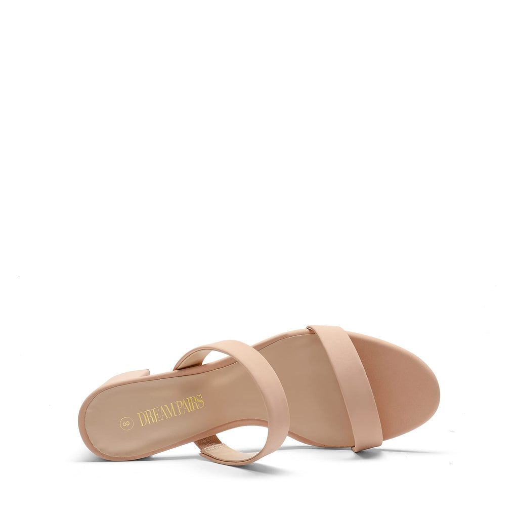 DREAM PAIRS Women's Two Strap Open Toe Low Block Chunky Heels Sandals Dress Pumps Casual Summer Mules Shoes,Size 9,Nude-Nubuck,DHS213-1