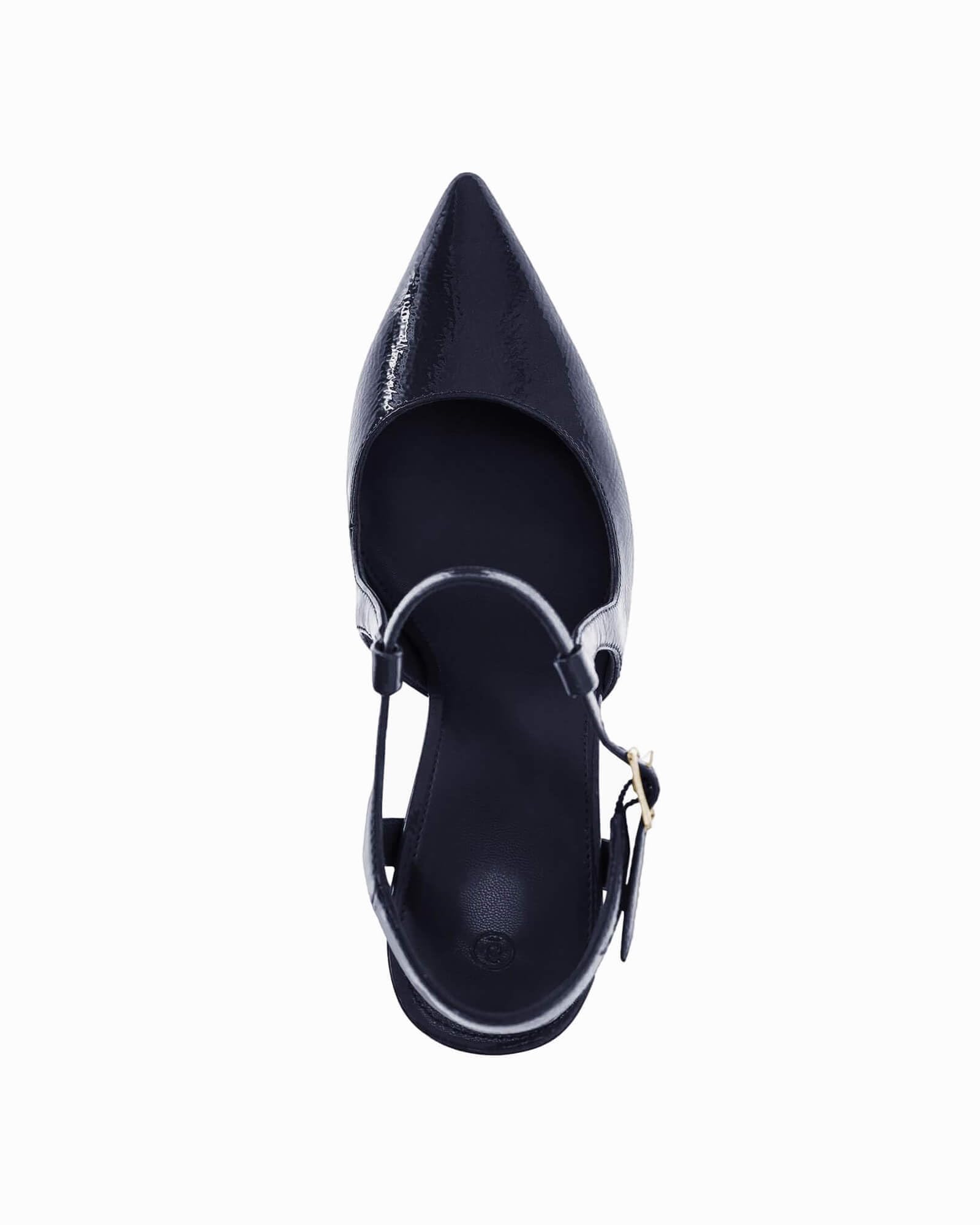 Coutgo Womens High Heels Pointed Toe Ankle Strap Pumps Patent Leather Sexy Stiletto Office Wedding Dress Shoes, Navy, Size 9.5