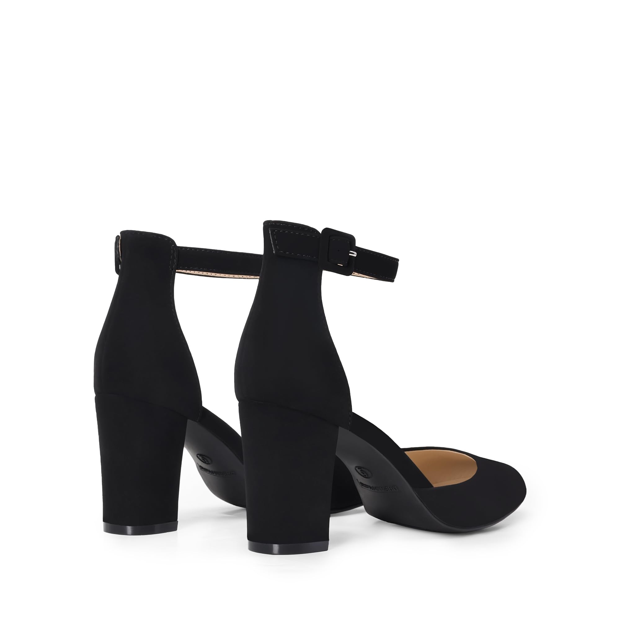 DREAM PAIRS Women's Closed Toe Chunky Heels Ankle Strap Low Block Heels Round Toe Dress Bridal Wedding Pumps Shoes,Size 9,Black-Nubuck,DWUMPU2535