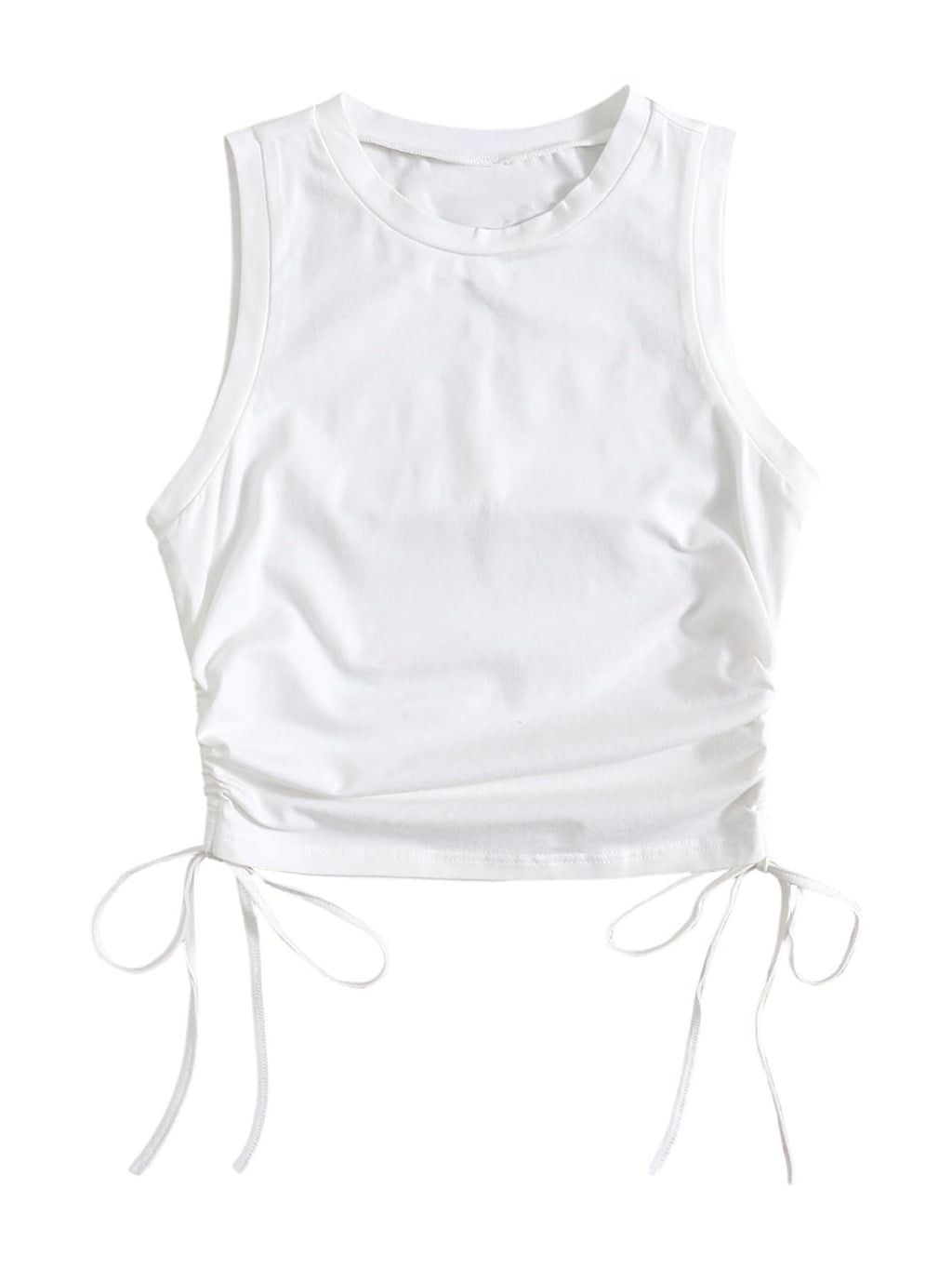 WDIRARA Women's Ruched Drawstring Side Tank Top Crew Neck Sleeveless Fitted Crop Tops White Large