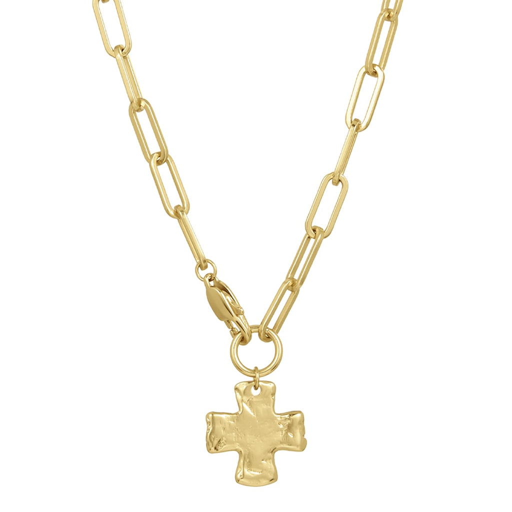 James Michelle Chunky Cross Chain Necklace for Women – Premium Waterproof, Tarnish-Free, Gold PVD Coated Jewelry – Hypoallergenic – Perfect for Beach, Weddings, Gifts – 18 Inch Length