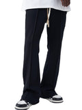 WDIRARA Men's Wide Leg Flare Sweatpants Drawstring Trousers High Waisted Casual Outdoor Sweatpants with Pockets Black L