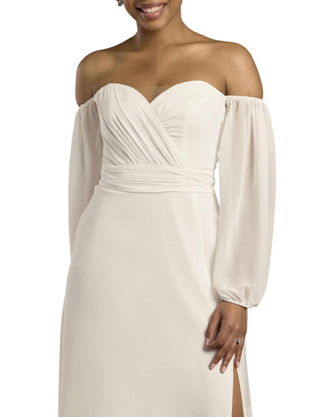 David's Bridal Off-The-Shoulder Billow Sleeve Wedding Dress, Women's Size 22W, Soft White
