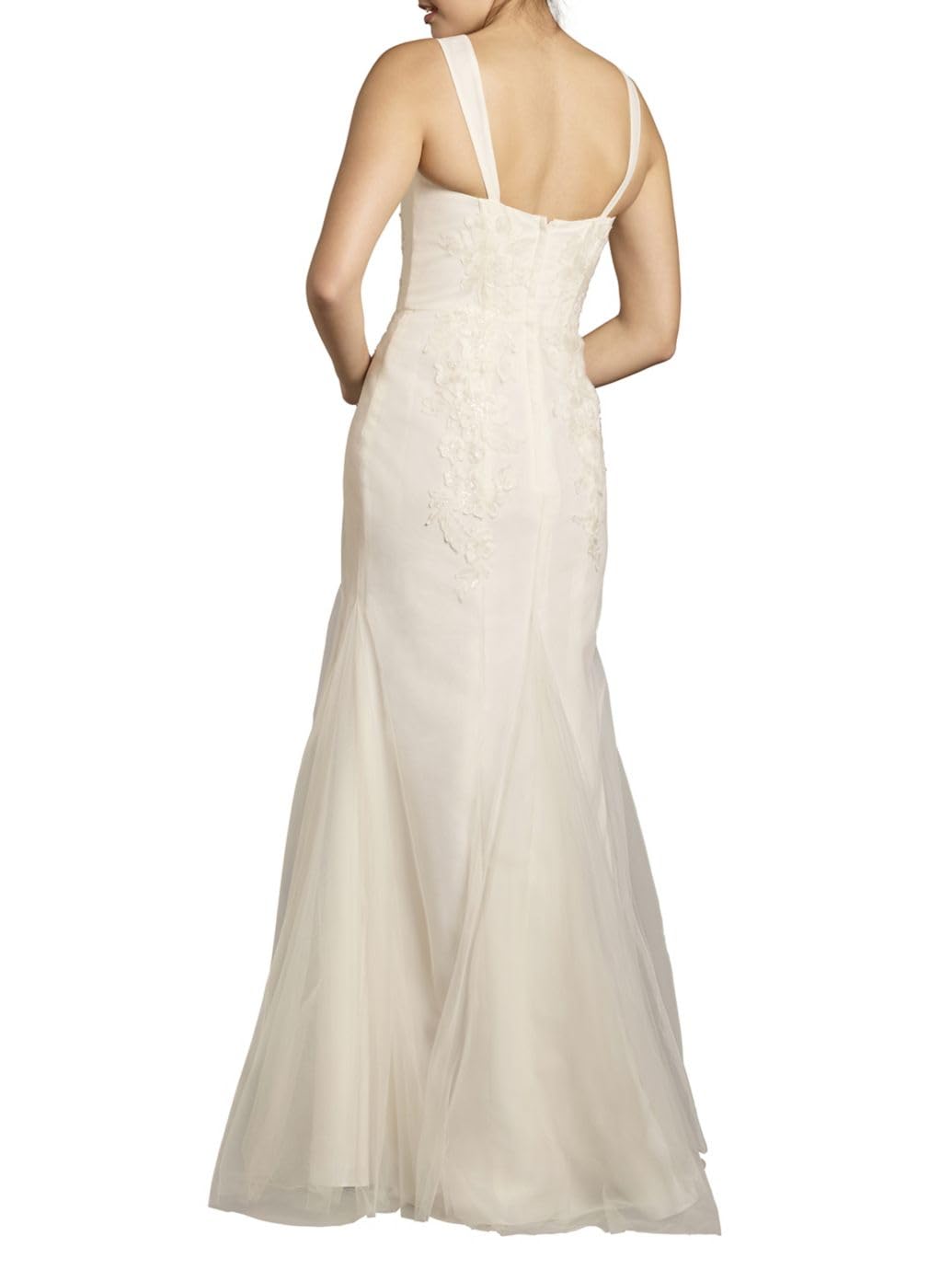 David's Bridal Tulle Lace Applique Corset Mermaid Wedding Dress, Women's Size 8, Ivory