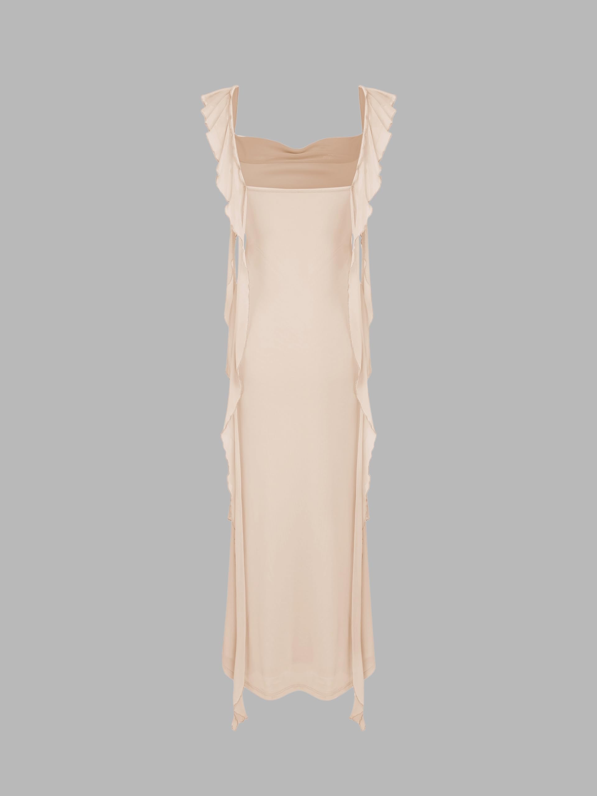 CIDER Formal Dresses for Women Wedding Guest Dresses Summer Maxi Dress Sleeveless Mesh Ruffle Cocktail Dress Elegant Outfits Beige