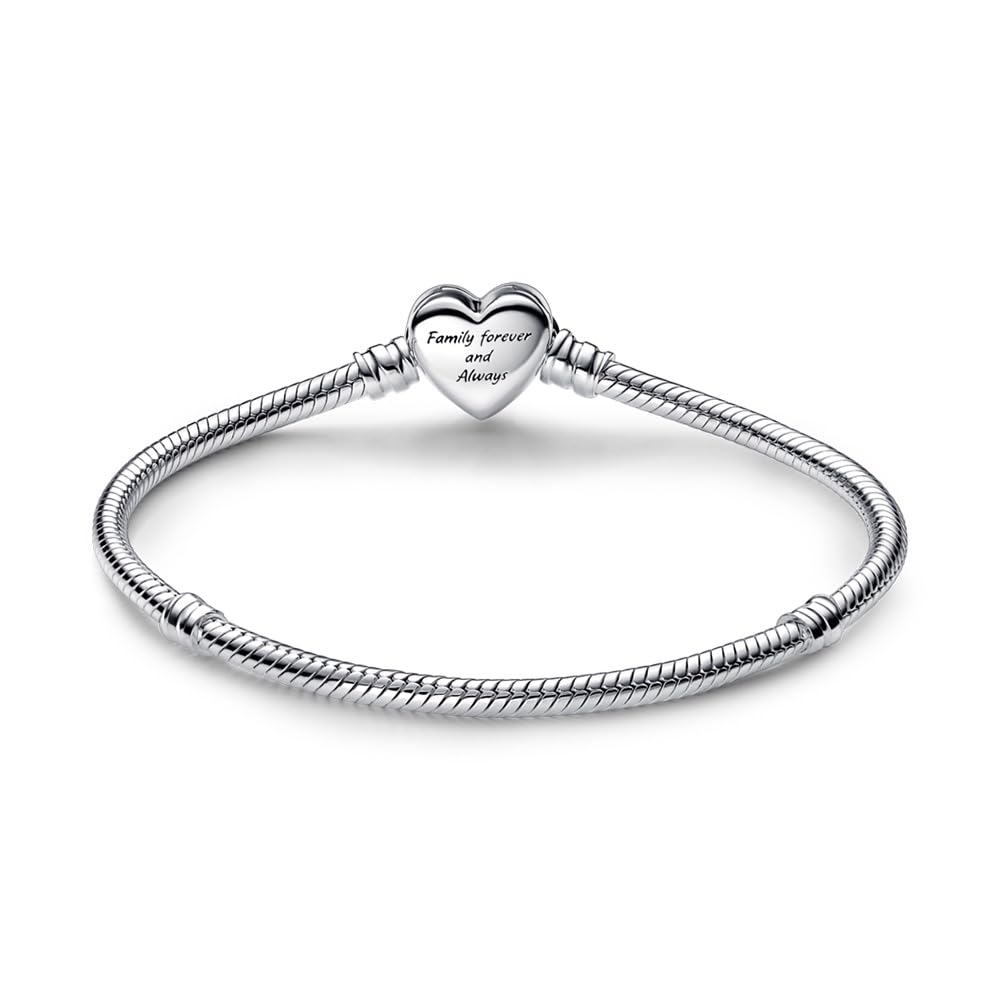 PANDORA Moments Sparkling Infinity Heart Clasp Snake Chain Bracelet - Compatible with PANDORA Moments Charms - CZ & Sterling Silver Charm Bracelet - No Gift Box - 7.5"