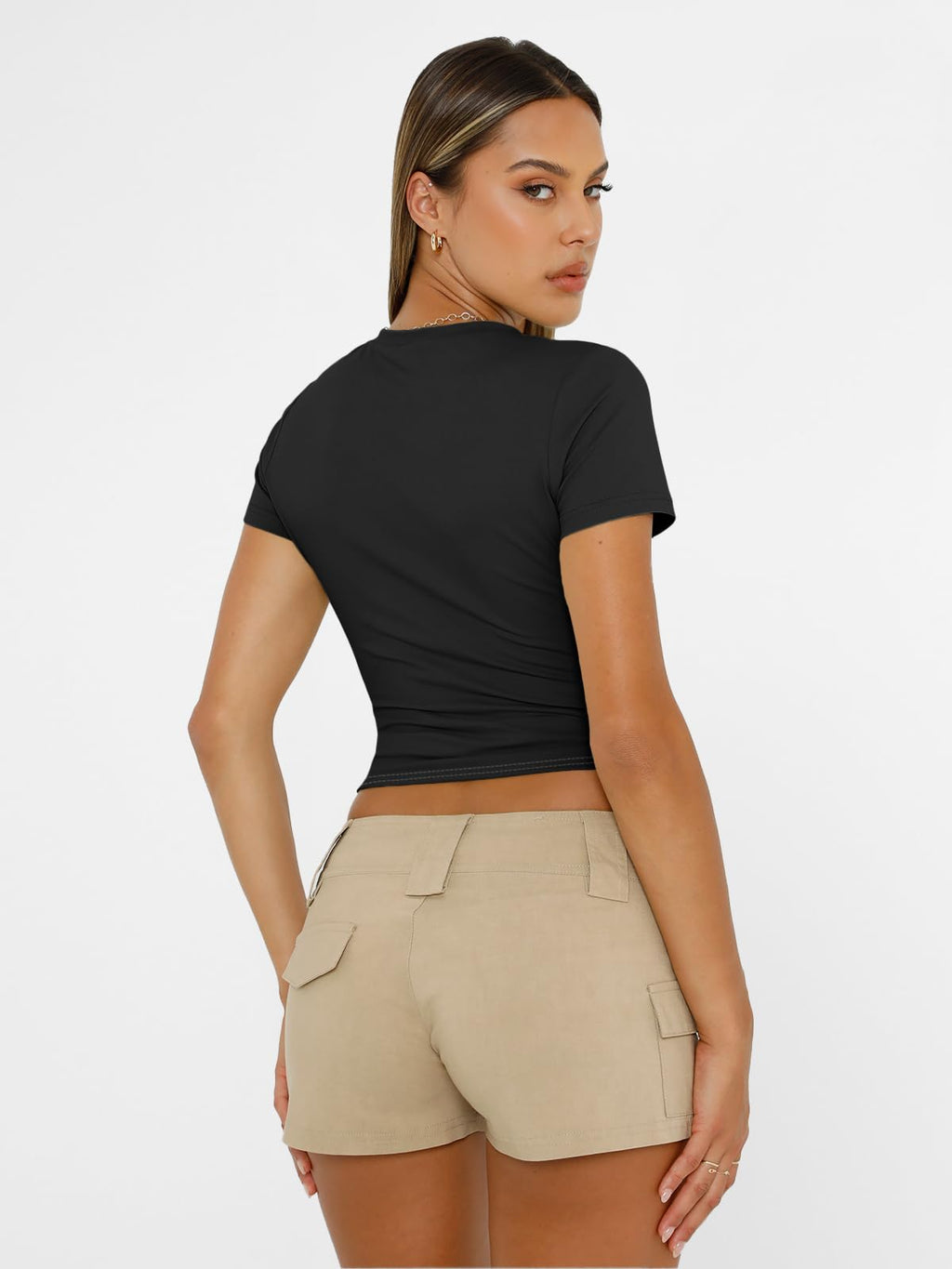 Trendy Queen Womens Short Sleeve T Shirts - Buttery Soft Summer Crop Tops Slim Fit Y2k Basic Tees for Workout Black S