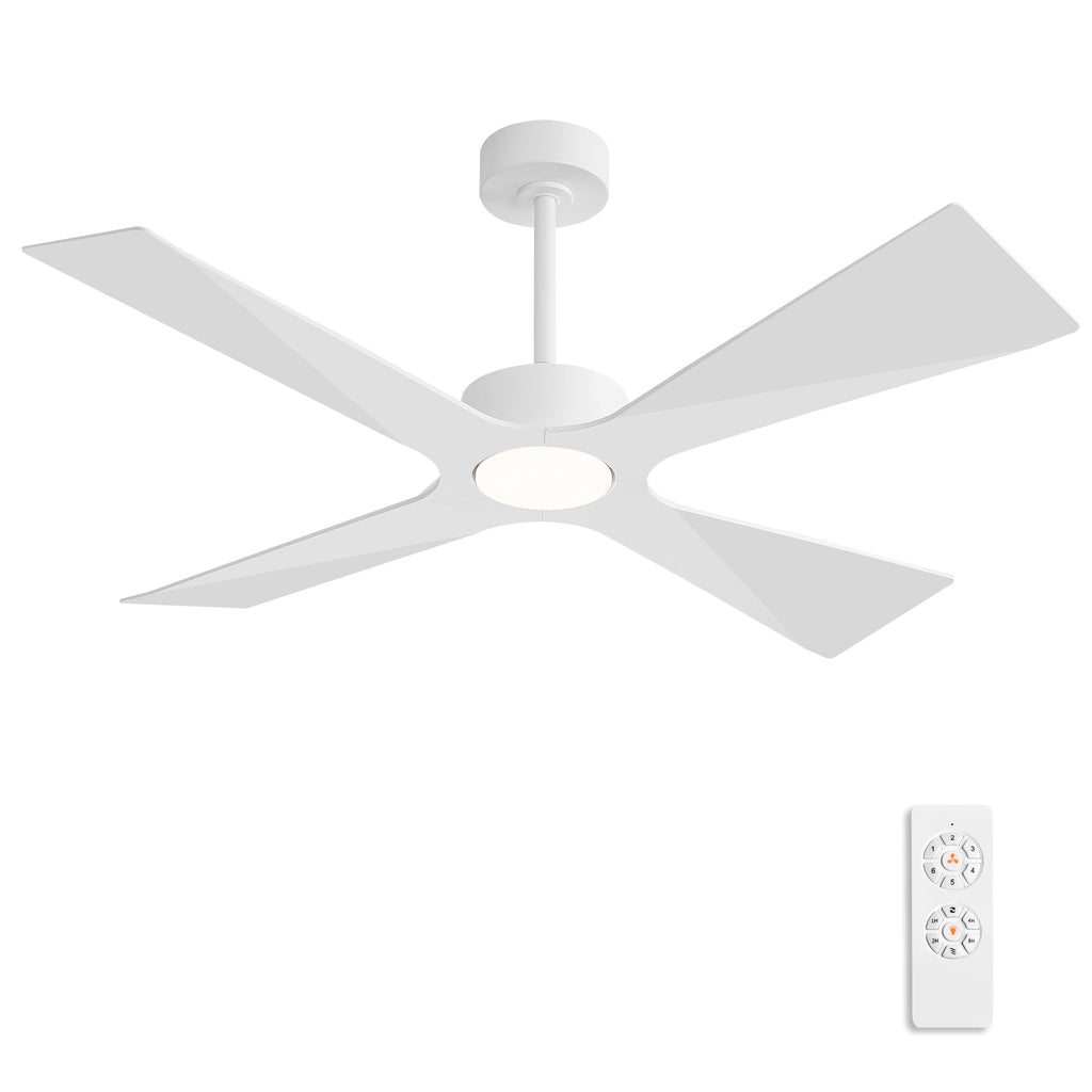 WINGBO 64" Wet Rated Outdoor Ceiling Fan with Lights, 4 ABS Plastic Blades, Reversible DC Motor, 6-Speed Remote Control, 3 CCT, Waterproof Ceiling Fan for Patio Porch Gazebo Garage, Gloss White