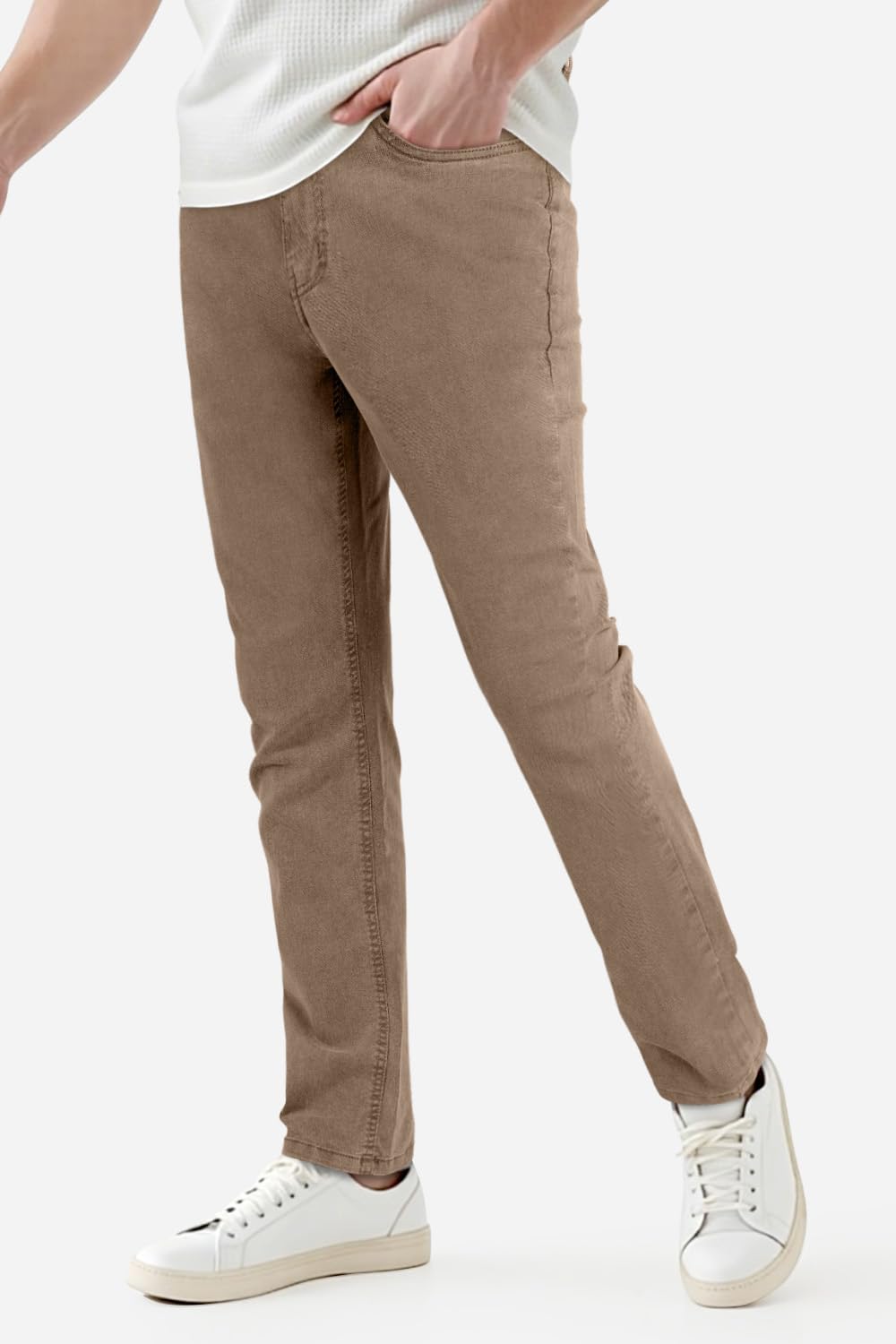 Heyfanee Mens Jeans Slim Fit Stretch Denim Pants for Men Slim Leg Brown 32x30
