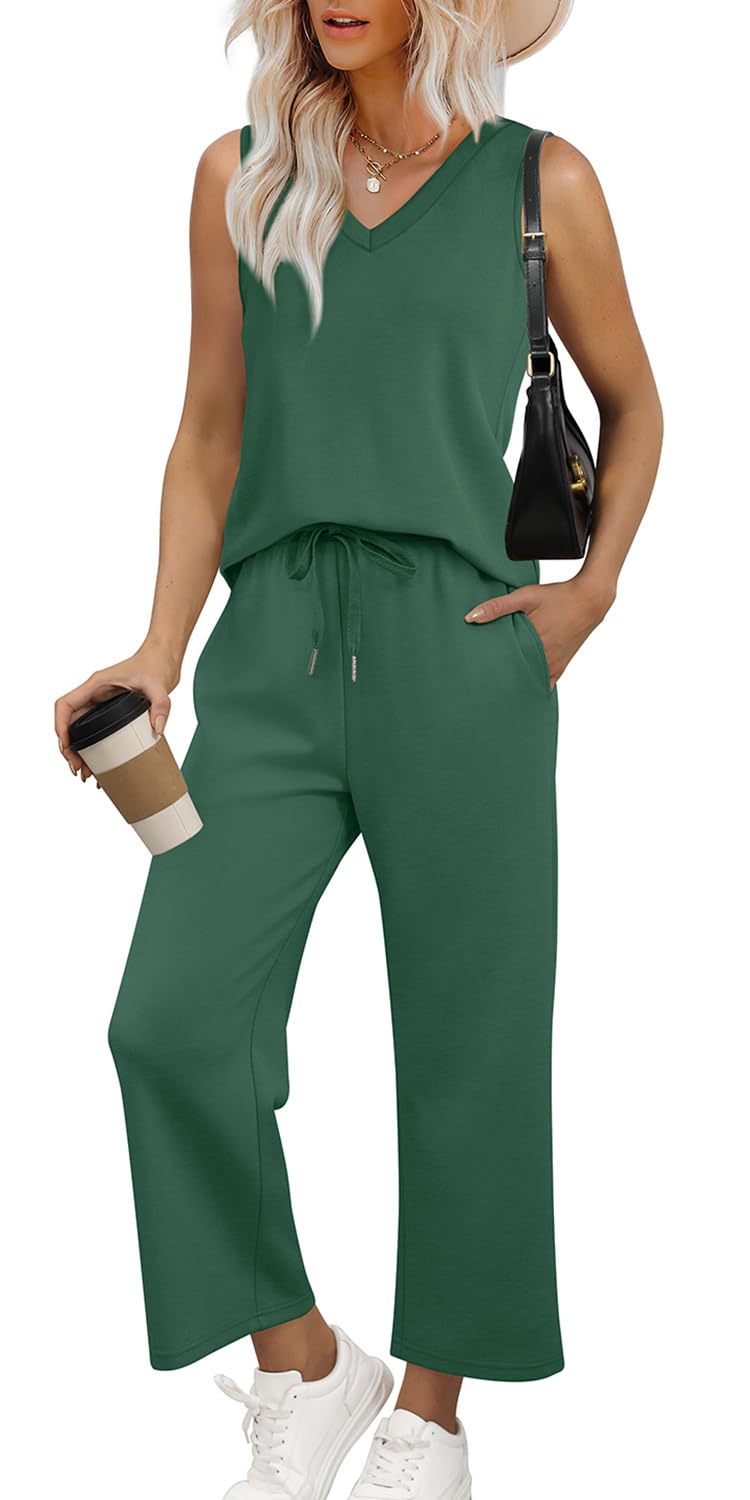 WIHOLL Matching Sets Women Clothing Summer Outfits 2 Piece Sets for Women Business Casual Outfits Dressy Casual M