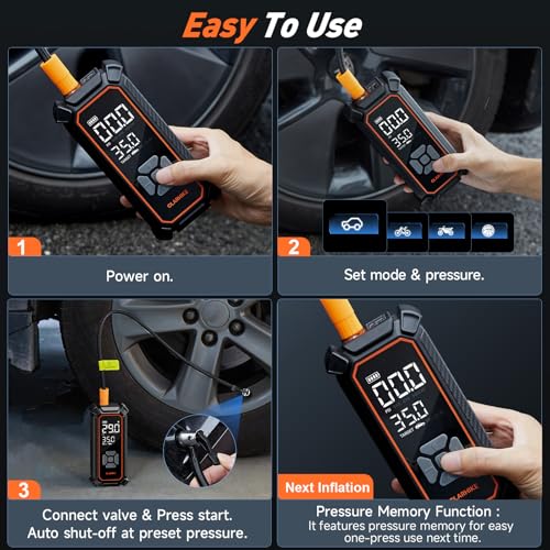 OlarHike Cordless Tire Inflator Portable Air Compressor, 150PSI Dual Power_6000mAh & 12V DC, Air Pump for Car Tires, Bike, Motorcycle, with LED & Digital Pressure Gauge, Gifts for Men & Women