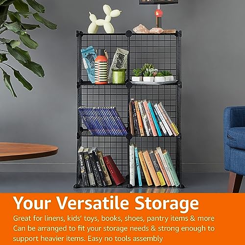 Amazon Basics Cube Wire Grid Stackable Storage Shelves, 6-Cube, 12.6"D x 26"W x 38"H, Black