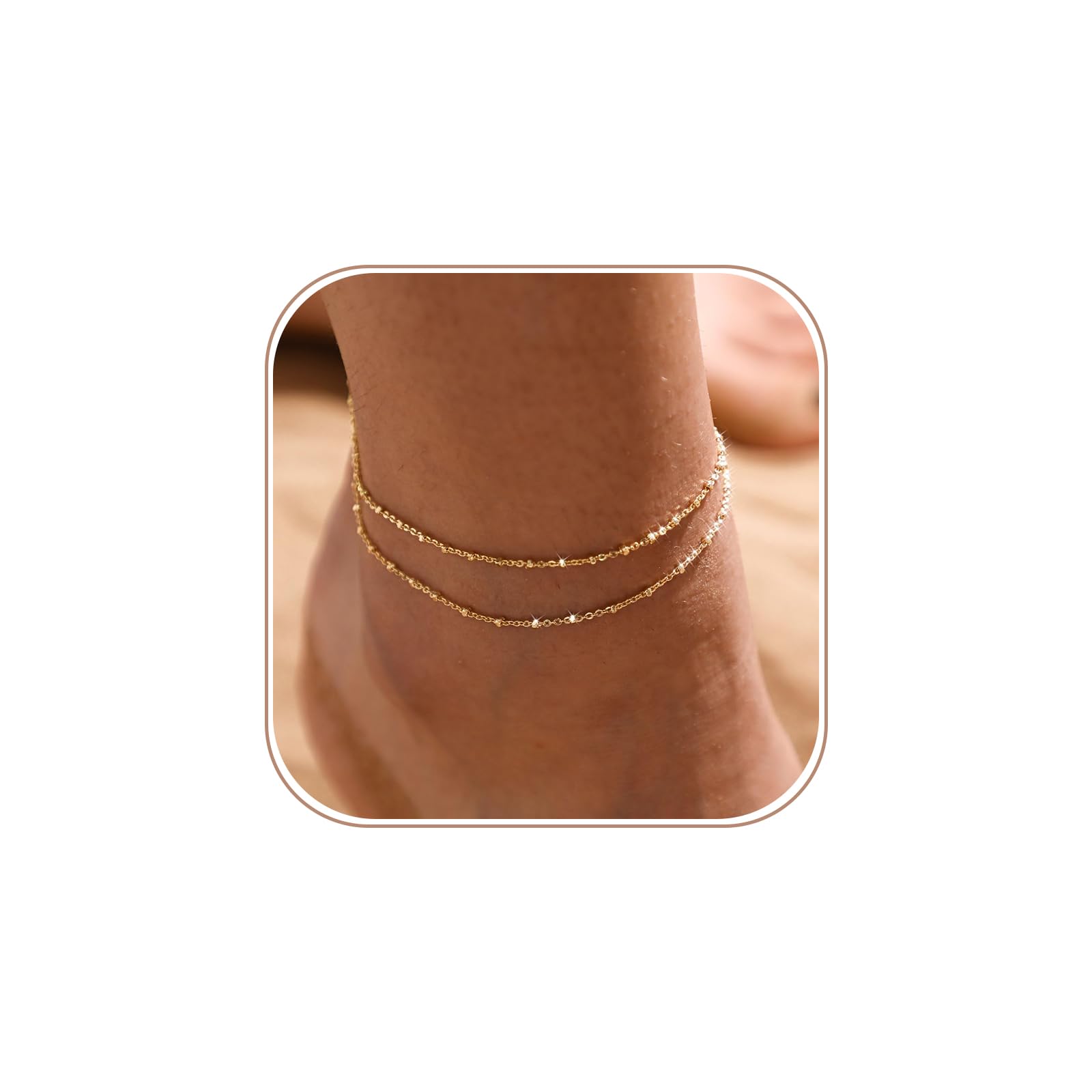 MIDEEO Gold/Silver Ankle Bracelets for Women,14K Gold Anklets for Women Waterproof Cuban Link Heart Beads Herringbone Rhinestone Anklets Set Layered Anklet Bracelets Gold Jewelry Gift