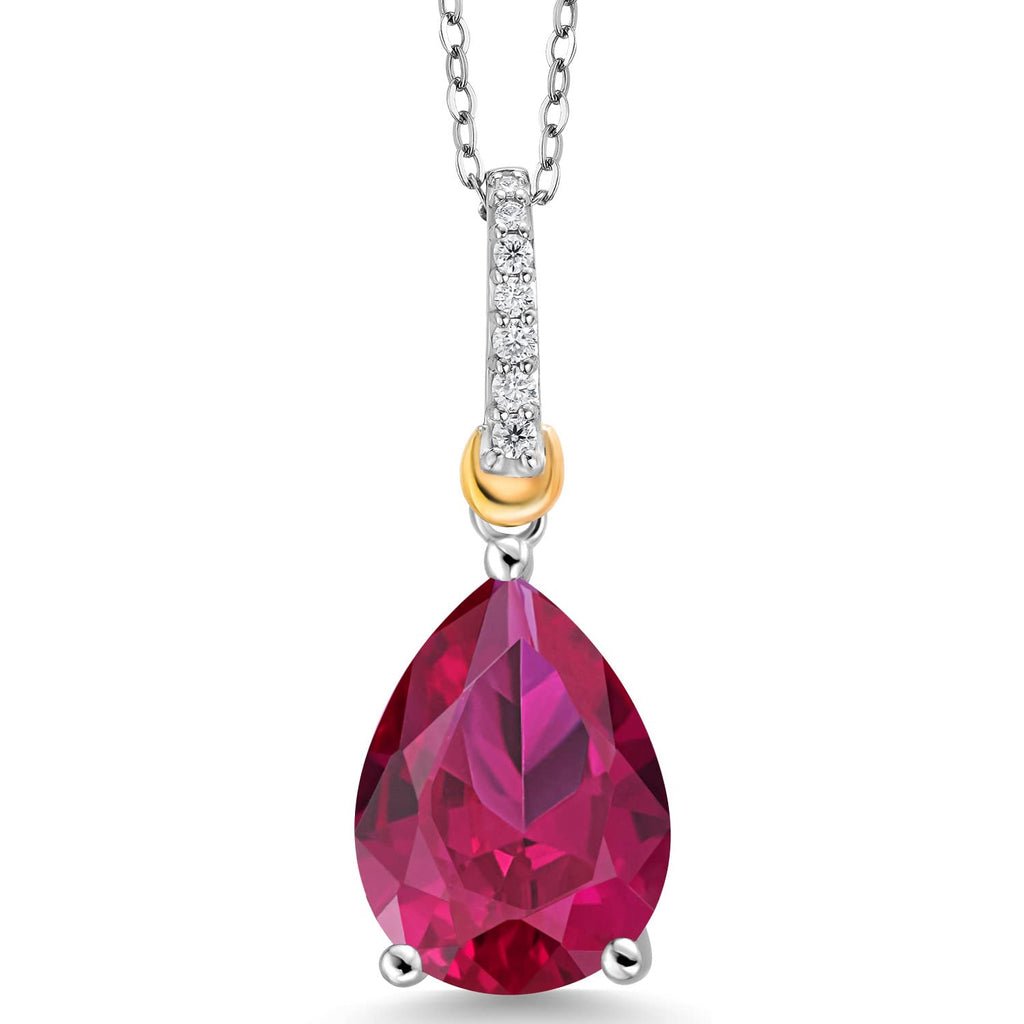 Gem Stone King 6-10 Cttw Gemstone Birthstone and White Moissanite Teardrop Pendant Necklace for Women | 925 Sterling Silver and 10K Yellow Gold | Pear Shape 16X12MM | With 18 Inch Chain