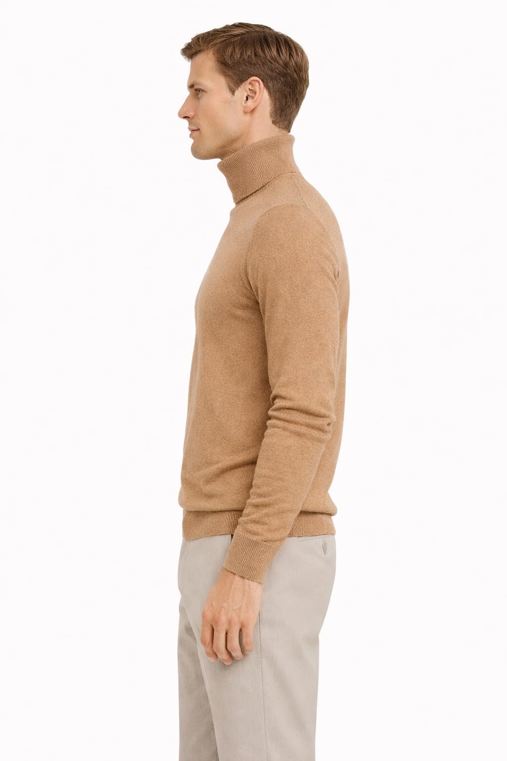 State Cashmere Men's Essential Turtleneck Sweater 100% Pure Cashmere Classic Long Sleeve Pullover (Camel, Large)
