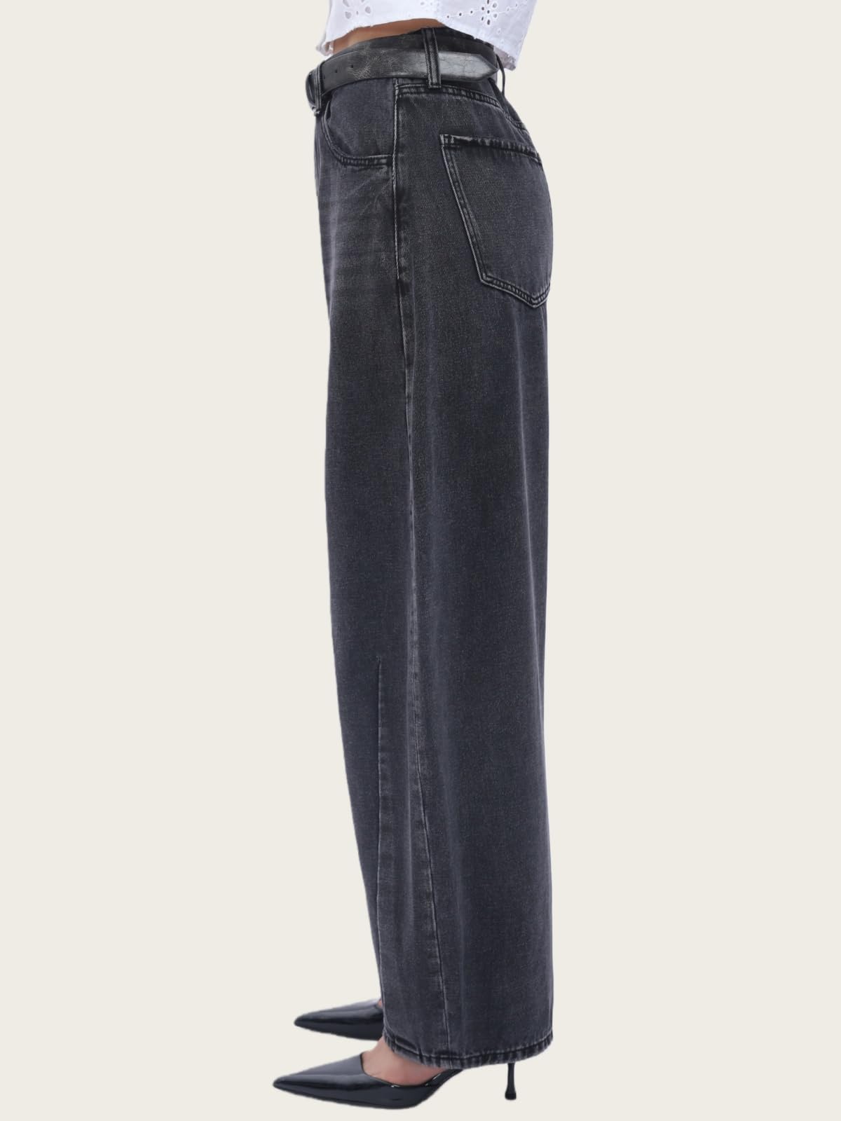 SHAPUM Black Baggy Barrel Jeans for Women High Waisted Trendy Balloon Jeans Retro Pear Shaped Boyfriend Distressed Jean