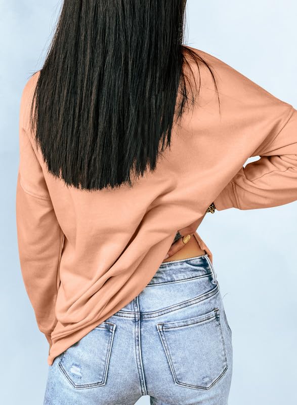 Dokotoo Womens Casual Oversized Long Sleeve Round Neck Sweatshirt for Women Side Split Loose Fit Solid Basic Pullover Tunic Shirts Tops Ladies Sweatshirts for Women 2026 Fashion Fall Apricot XLarge