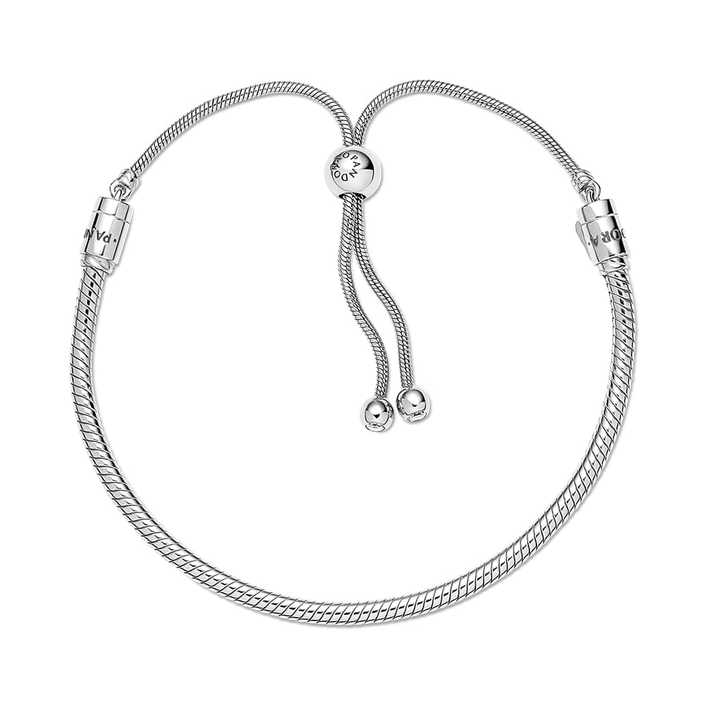 PANDORA Moments Snake Chain Slider Bracelet - Charm Bracelet for Women - Sterling Silver with Clear Cubic Zirconia - 11"