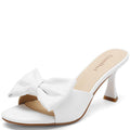 Women's Kitten Heels - Bow Round Open Toe Slip On Sandals 2 3/4-Inch Comfortable Low Heels, Perfect for Wedding, Dates, Casual, Office & Summer Parties (White, US Footwear Size System, Adult, Women, Numeric, Medium, 8)