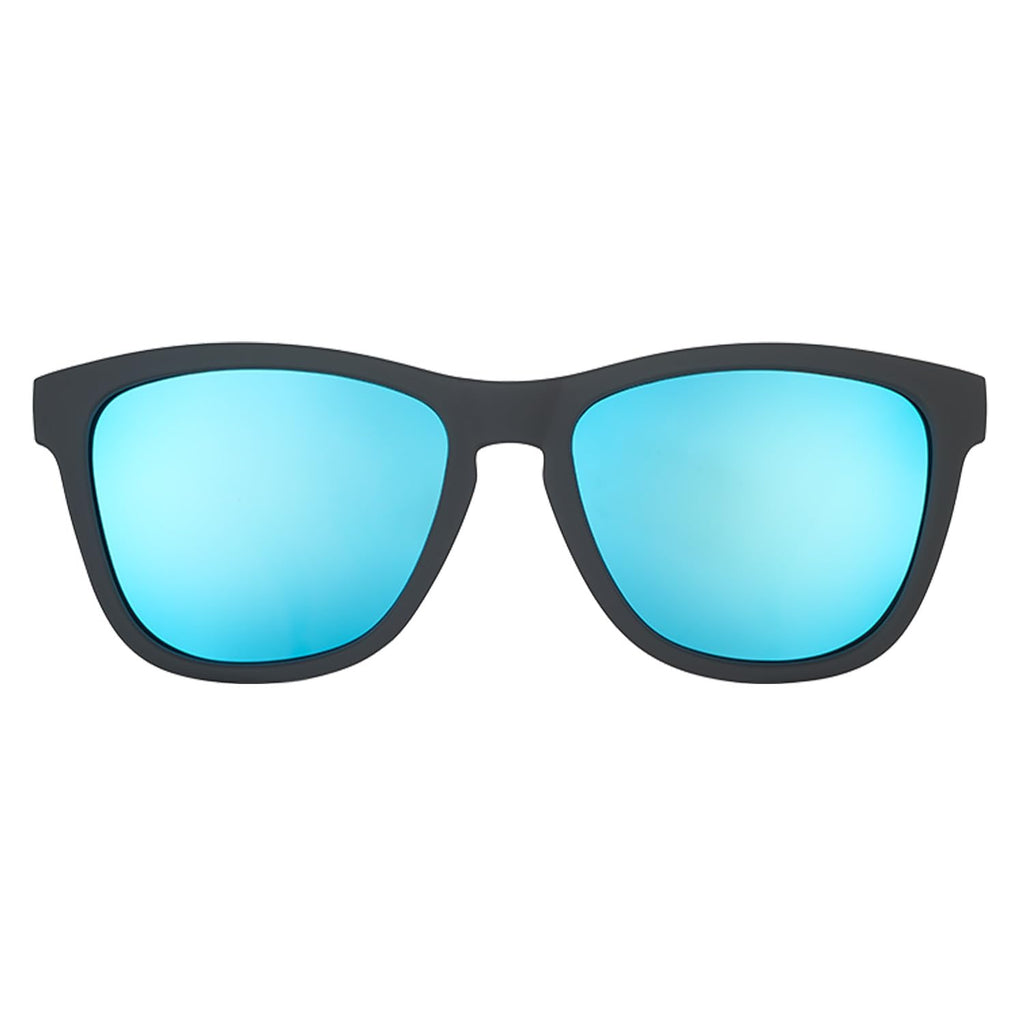 goodr Mick & Keith's Midnight Ramble Polarized Sunglasses for Men & Women, Medium Sized (OG), Black Solid Frame with Blue Mirrored Reflective Lenses, UV400 Protection, No Slip, No Bounce
