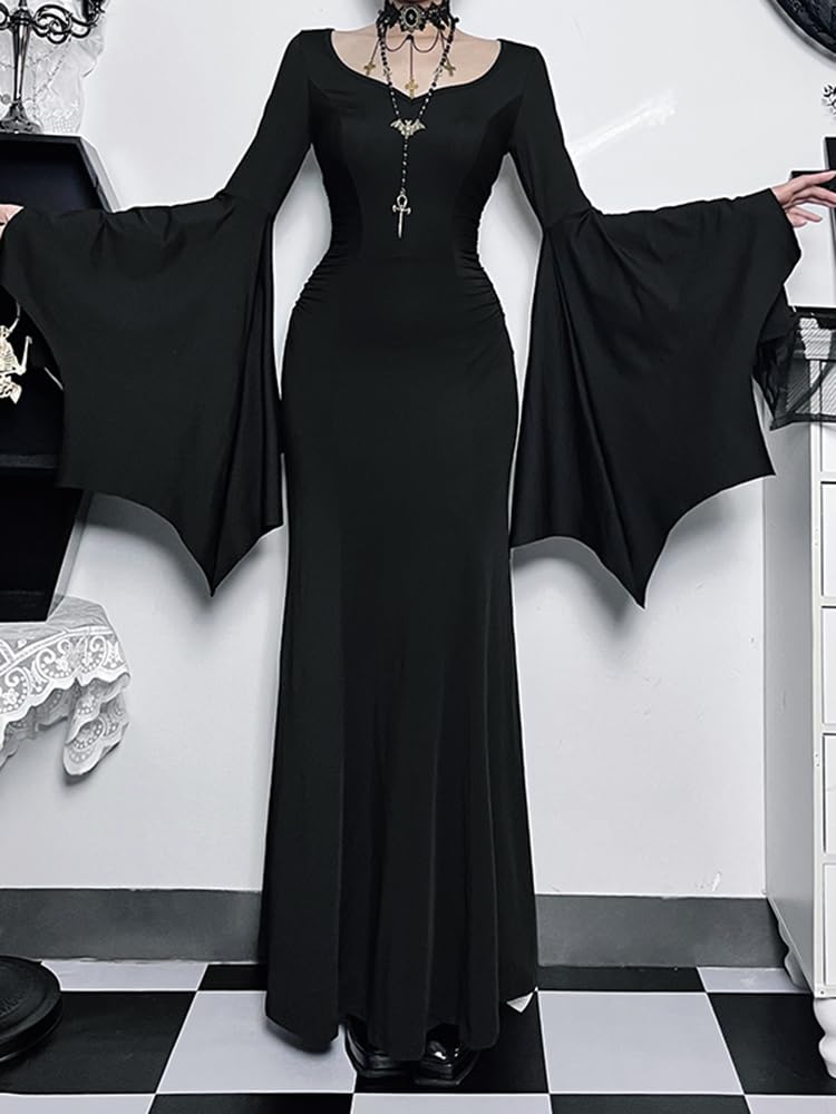 LANSHULAN Gothic Bat Sleeve Fishtail Slim Fit Goth Dress Clothes