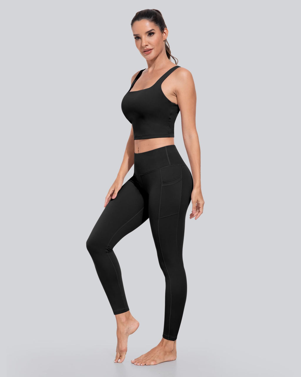 CHRLEISURE Leggings with Pockets for Women, High Waisted Tummy Control Workout Yoga Pants(5 Packs Black, XL)
