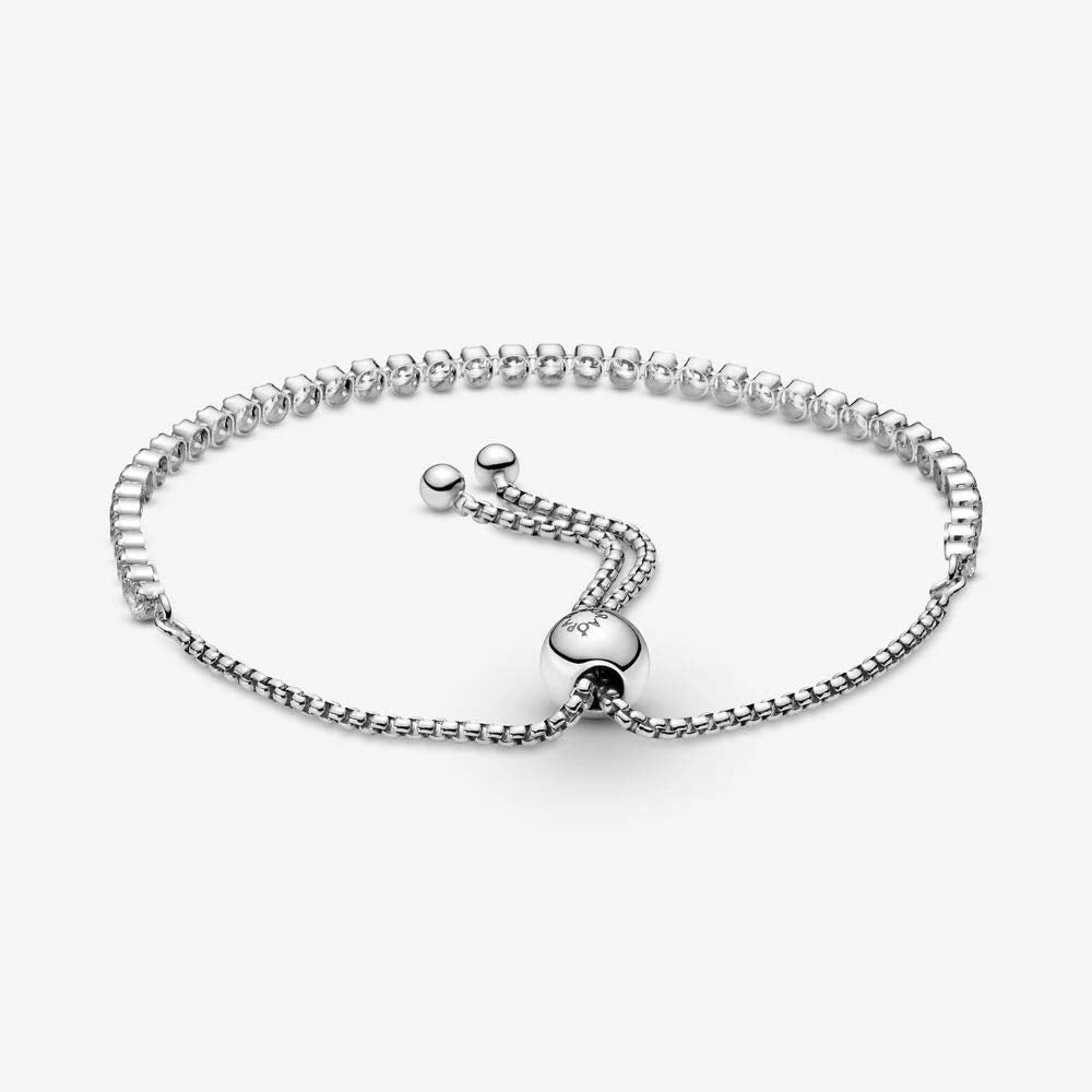 PANDORA Sparkling Slider Tennis Bracelet - Features Slider Clasp - Silver Bracelet for Women - Gift for Her - Sterling Silver with Cubic Zirconia - 9.1", No Gift Box
