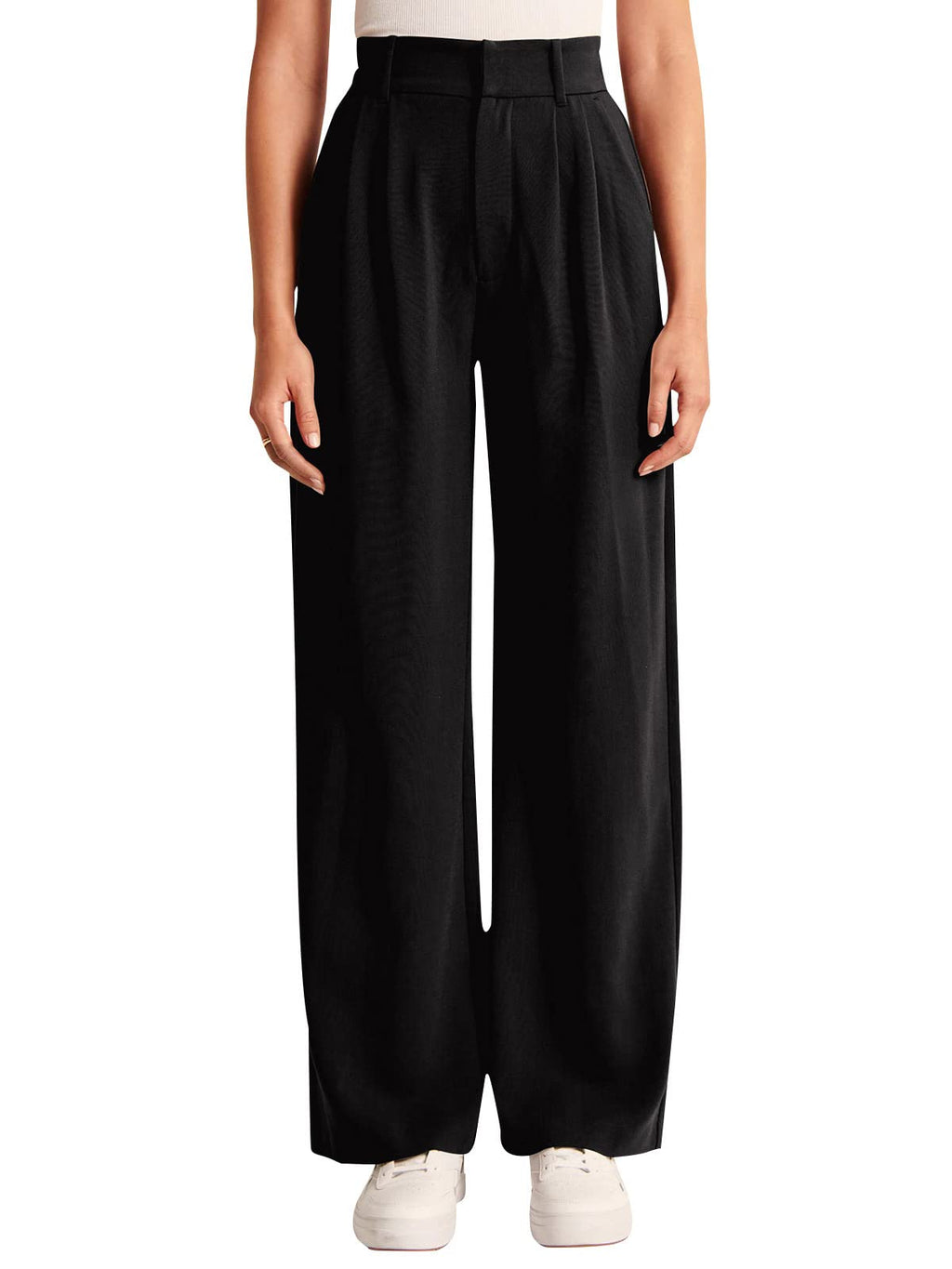 NIMIN High Waisted Work Pants for Women Straight Leg Office Dress Pants Business Casual Pants 2025 Fashion Trousers with Pockets Black Black Large