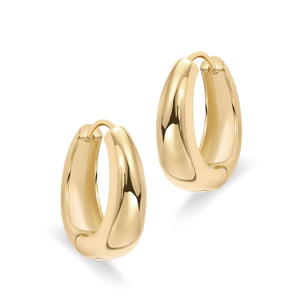 PAVOI 14K Gold Plated 925 Sterling Silver Post Small Chunky Hoop Earrings - Thick Lightweight Gold Hoop Earrings for Women