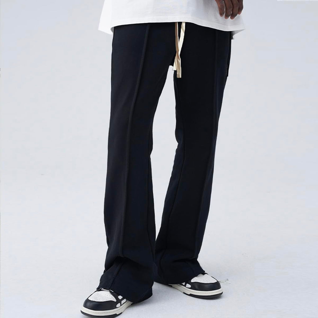 WDIRARA Men's Wide Leg Flare Sweatpants Drawstring Trousers High Waisted Casual Outdoor Sweatpants with Pockets Black L