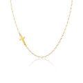 Tewiky 14K Gold Plated Cross Necklace for Women, Gold Pearl Necklace with Cross Pendant Dainty Sideway Cross Choker Necklace Trendy Faith Jewelry Religious Gifts