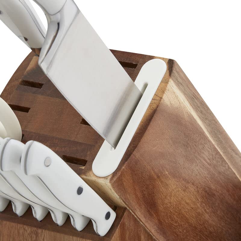 Sabatier Acacia Forged Triple Rivet Edgekeeper Knife Block Set, 15-Piece, White
