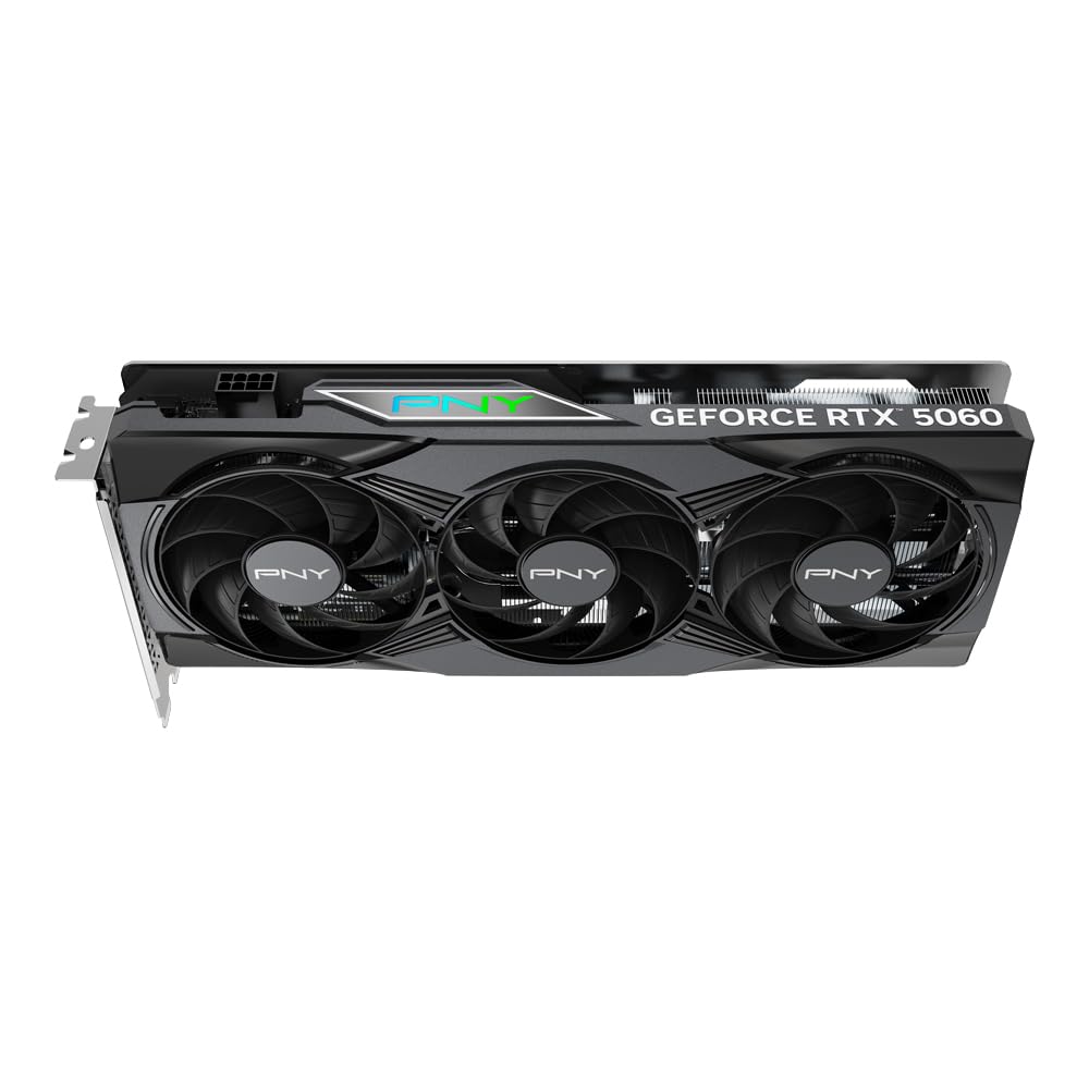 PNY NVIDIA GeForce RTX™ 5060 Epic-X™ ARGB OC Triple Fan, Graphics Card (8GB GDDR7, 128-bit, SFF-Ready, PCIe® 5.0, HDMI®/DP 2.1, 2-Slot, NVIDIA Blackwell Architecture, DLSS 4)