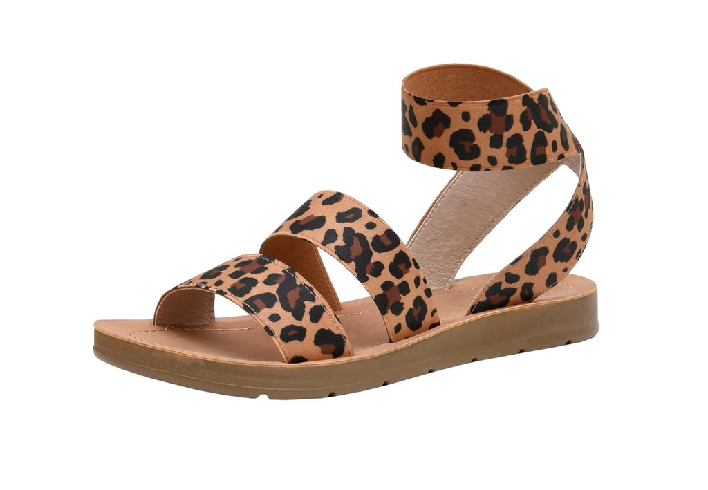 CUSHIONAIRE Indego Stretch Sandal – Lightweight Slip-On with Memory Foam & Soft Straps for All-Day Support | Casual or Dressy Summer Sandals for Women 2025, LEOPARD 9